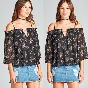 NEW Floral Off The Shoulder Chiffon Top | Black